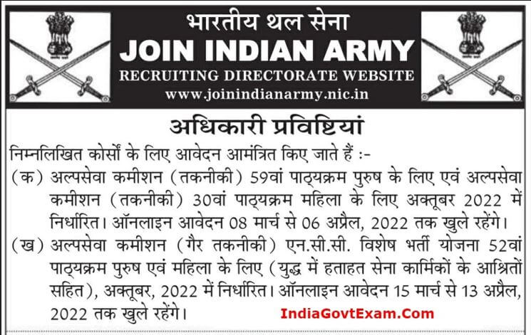 Indian Army SSC Recruitment 2022