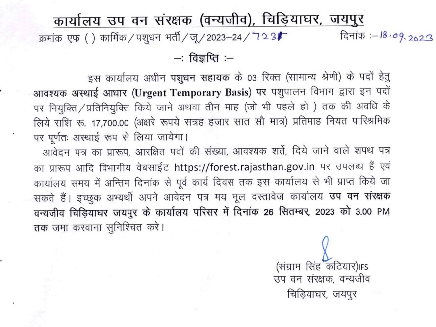 Jaipur Livestock Assistant Recruitment 2023