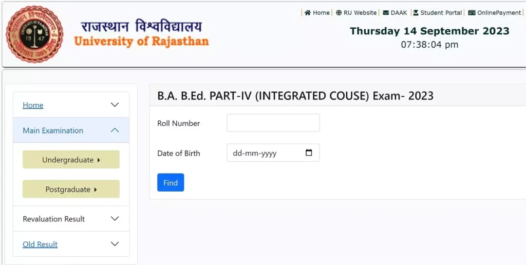 Rajasthan University BA BEd 4th Year Result 2023